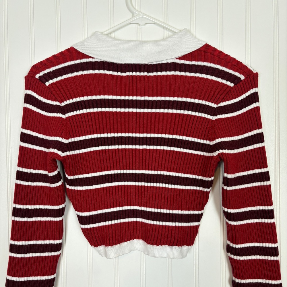 Edikted Striped Crop Top Womens S Red Ribbed Polo Y2K Retro Preppy Academia - Picture 7 of 12